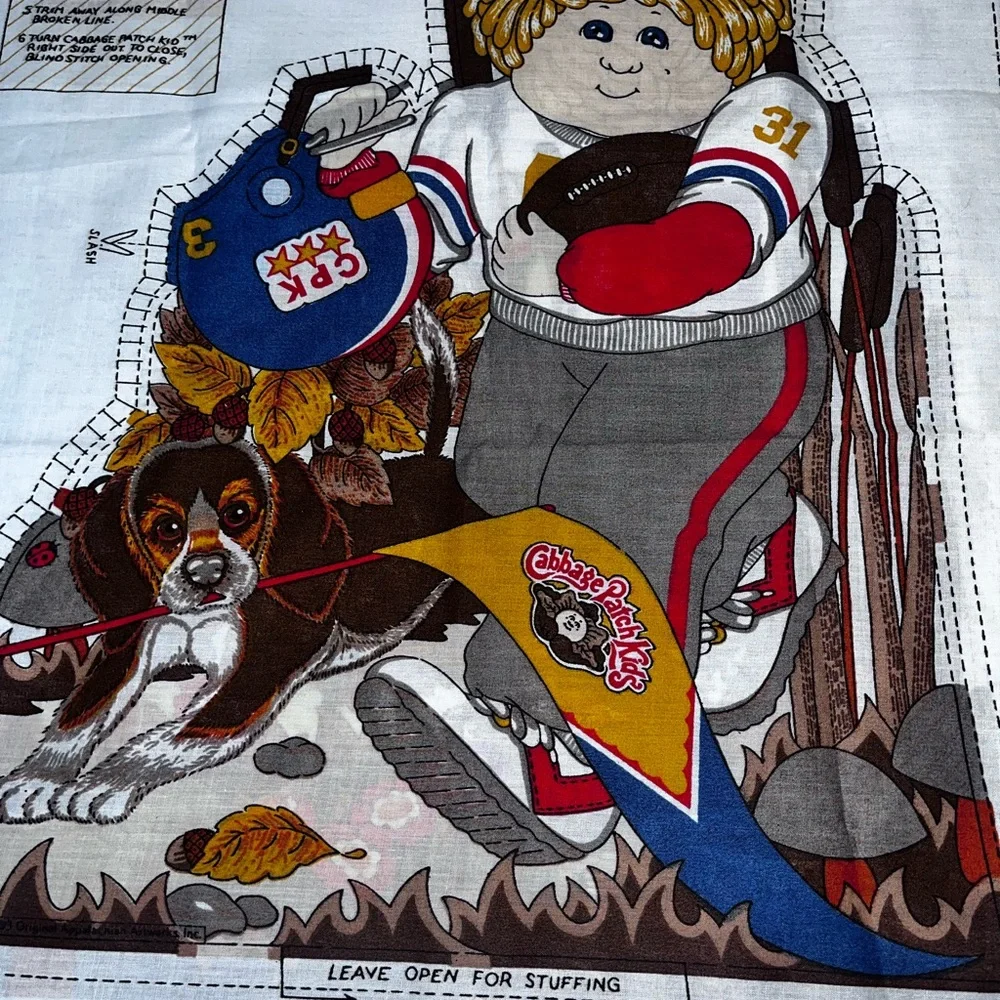 Vintage Fabric Panel Cabbage Patch Kids Football Player Pillow Cut-n-Sew 1983
